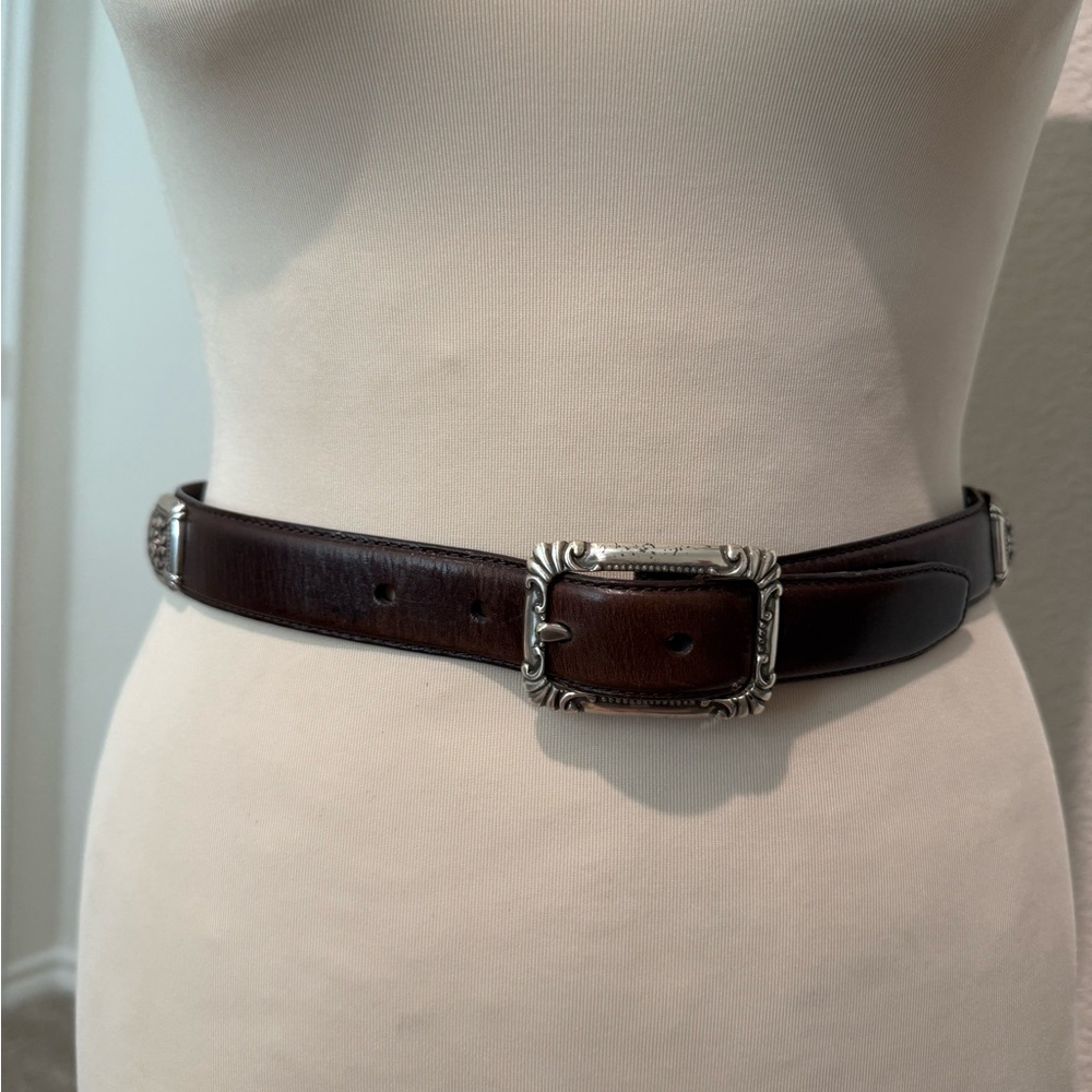 Vintage Fossil Brown Leather Belt with Silver Buckle